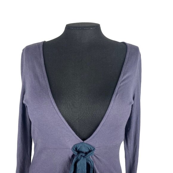 James Perse Los Angeles Purple Low Deep V Neck Front Back Tie T Shirt SZ 1 - Picture 4 of 9